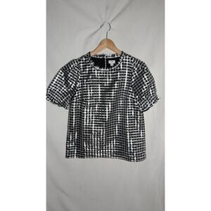 J Crew Womens Metallic Shiny Gingham Puff Sleeve Top Sz XS Ruffle NWT Futuristic